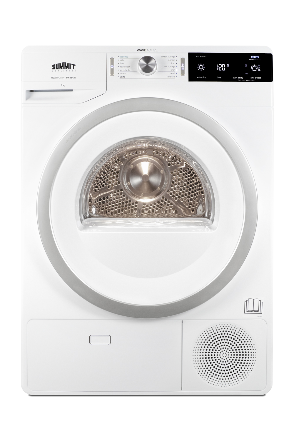 Combination of European ENERGY STAR certified SLW241W washer and SLD242W heat pump dryer, both with 208-240V operation, front loading design, 14 wash/dry programs, and a single 4-prong 208-240V power cord